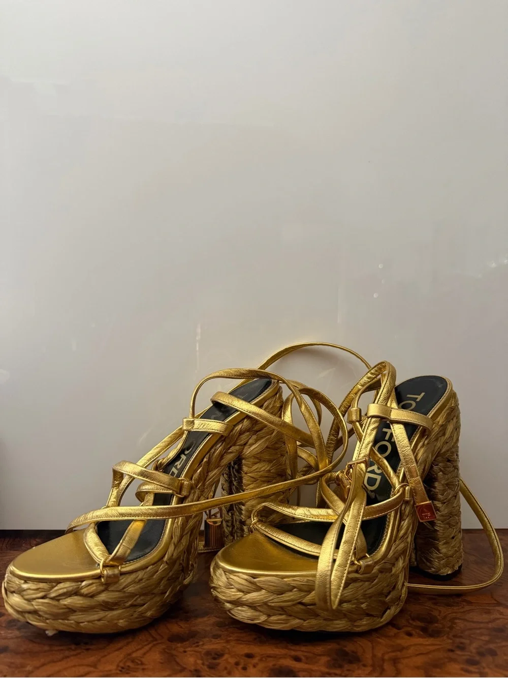 Tom Ford Metallic Gold Braided Platform Sandals